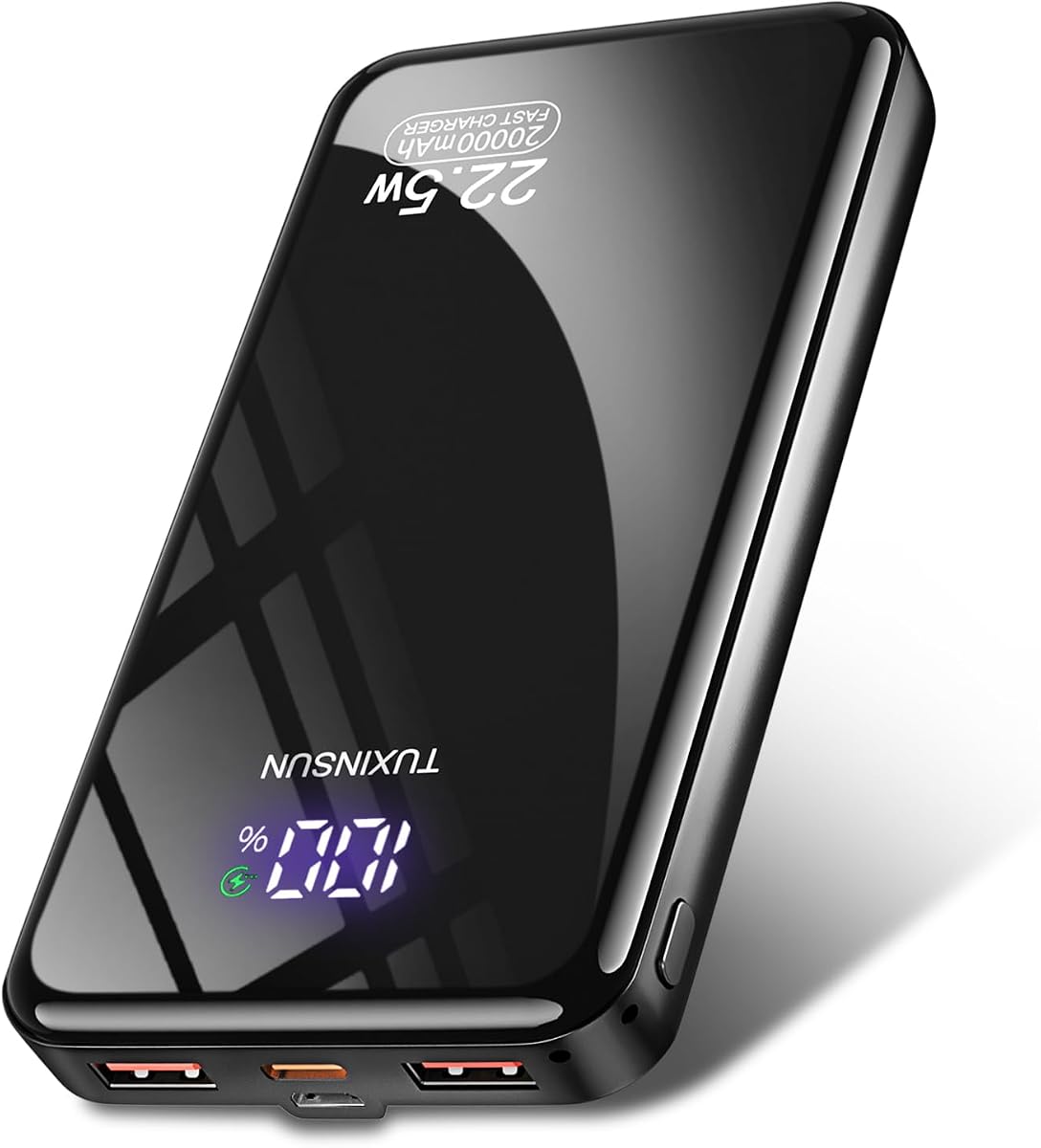 Fotografía técnica oficial de Power Bank 22.5W 20000mAh Bateria Externa Carga Rapida, Bateria Portatil PD3.0 QC4.0, Powerbank - Vista frontal con fondo blanco