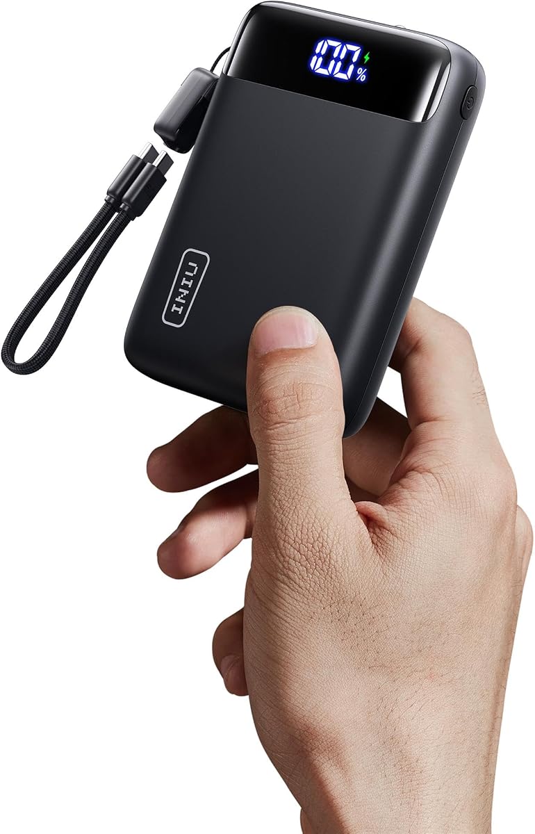 Fotografía técnica oficial de INIU Power Bank, Pequeño 20000mAh 22,5W Batería Externa Carga Rápida | Bateria Portatil - Vista frontal con fondo blanco