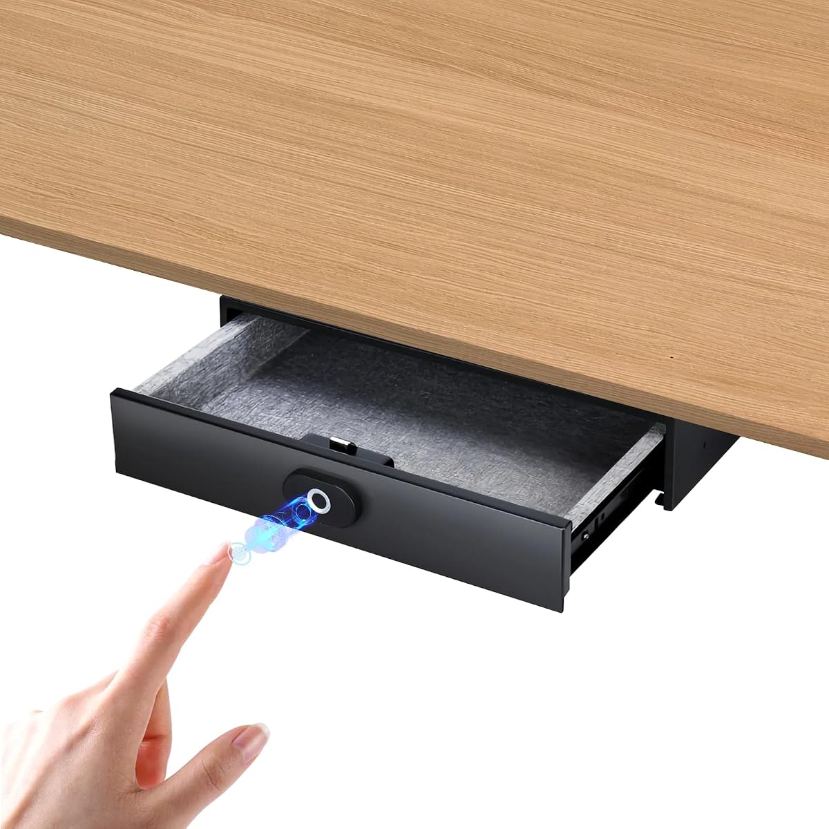 Fotografía técnica oficial de Caja Fuerte Inteligente Con Huella Dactilar, Recargable | Compatible Con Desbloqueo por Huella - Vista frontal con fondo blanco