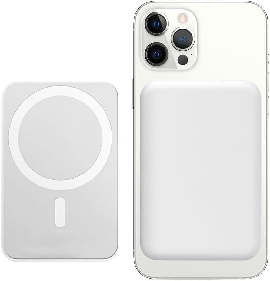 Fotografía técnica oficial de Power Bank 10000mAh, 20W Inalámbrico Magnético Batería Externa Carga Rápida, Slimmest Bateria Portátil - Vista frontal con fondo blanco