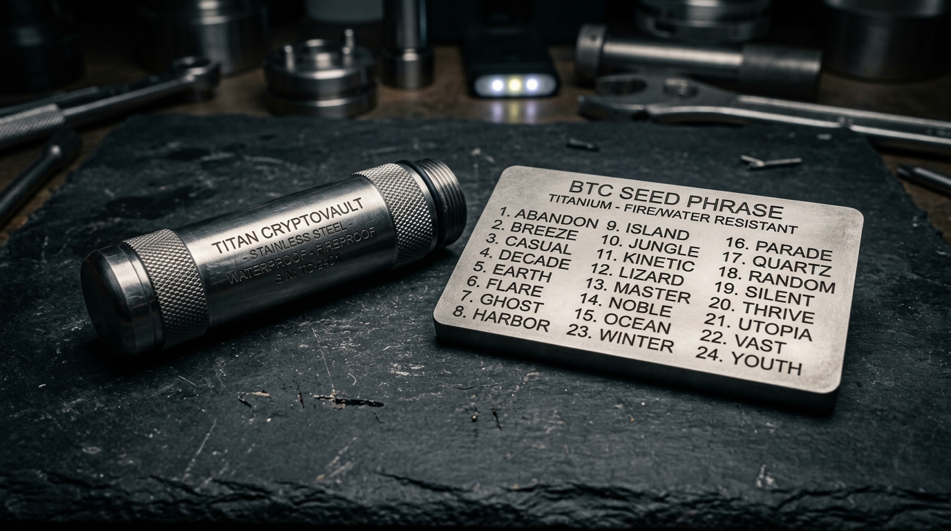 Leer artículo completo: Cápsulas de Acero y Placas Metálicas para Semillas Cripto: Por Qué el Papel es el Mayor Peligro para tus Claves Privadas (2026) Cápsula de acero inoxidable Cryptosteel y placa de titanio para copias de seguridad de semillas cripto resistentes al fuego