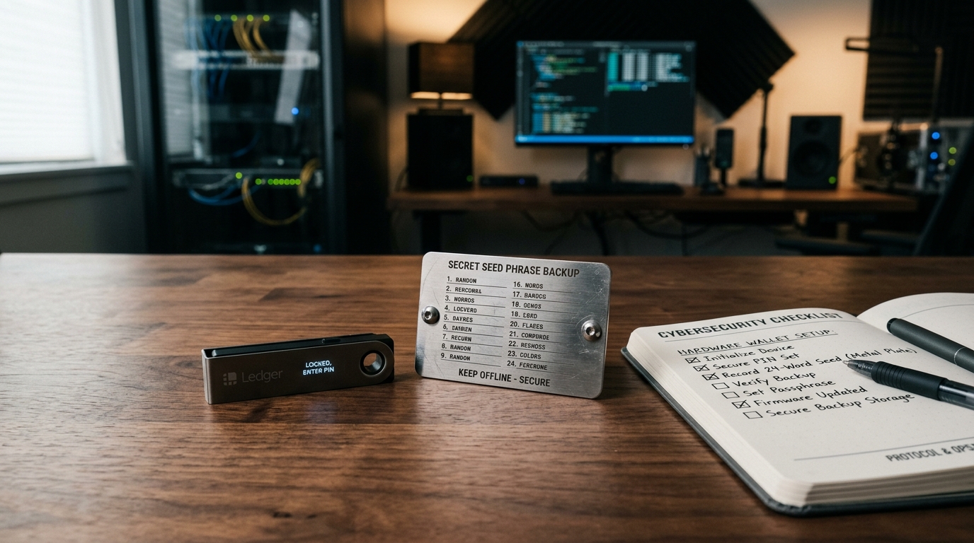 Leer artículo completo: Cómo Usar y Configurar una Hardware Wallet desde Cero: Guía de Frases Semilla BIP-39, Clear Signing y Passphrase Oculta (2026) Guía técnica de configuración paso a paso de hardware wallet con frase semilla BIP-39 y lista de verificación