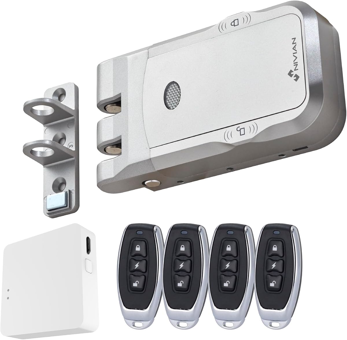 Ver especificaciones técnicas y precio actualizado de Nivian Cerrojo Invisible Inteligente NVS-SMARTBOLT – Cerradura Electrónica WiFi con App Móvil Fotografía técnica oficial de Nivian Cerrojo Invisible Inteligente NVS-SMARTBOLT – Cerradura Electrónica WiFi con App Móvil - Vista frontal con fondo blanco