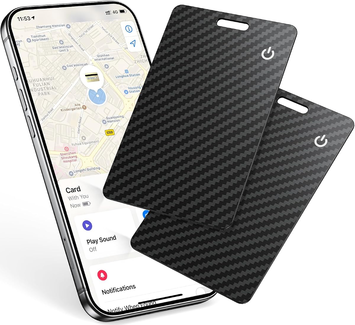 Fotografía técnica oficial de Air Tracker Card Tag Recargable,Tarjeta Localizador Cartera 2 Piezas | Wallet Tracking Card - Vista frontal con fondo blanco