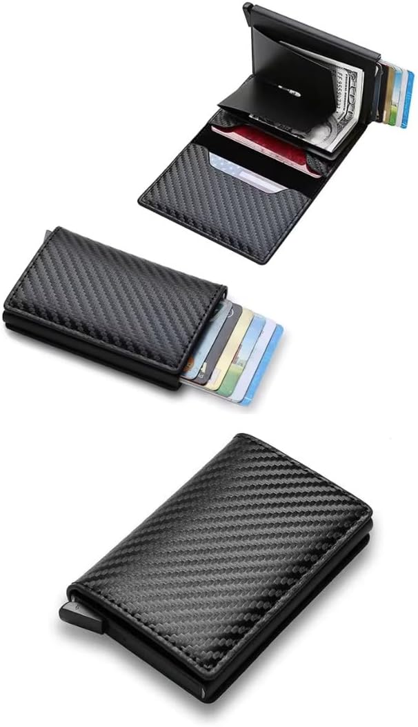 Fotografía técnica oficial de Cartera Hombre Pequeña con Tarjetero Automático | Interior de Aluminio para Protección RFID - Vista frontal con fondo blanco