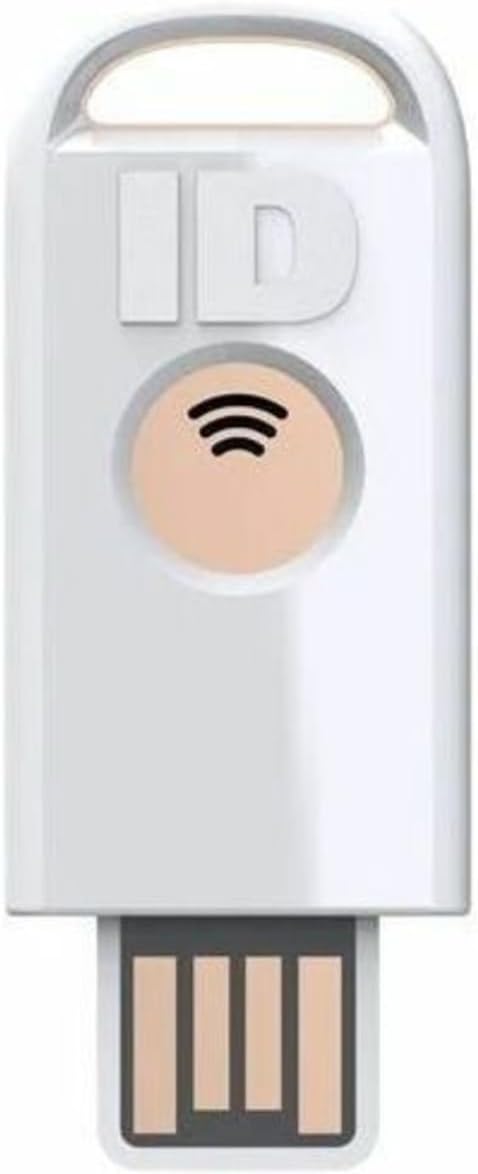 Fotografía técnica oficial de Identiv uTrust FIDO2 NFC Llave de Seguridad Corporativa (USB-A y NFC) - Vista frontal con fondo blanco