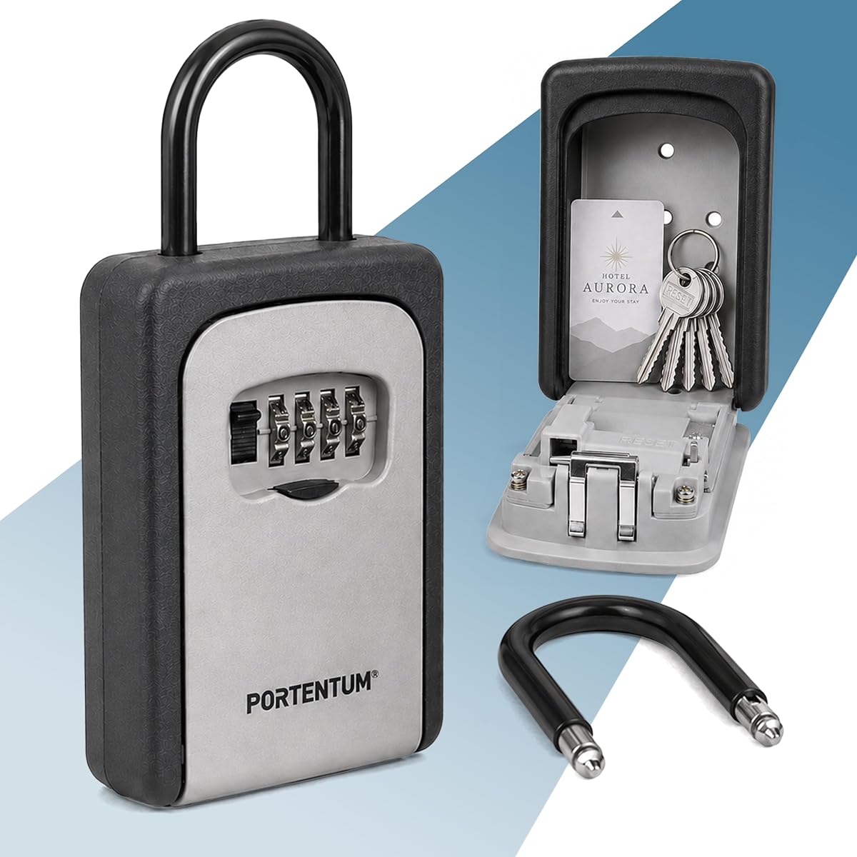 Fotografía técnica oficial de PORTENTUM Cajetin llaves con codigo con arco 4 dígitos – Caja guardallaves - Vista frontal con fondo blanco