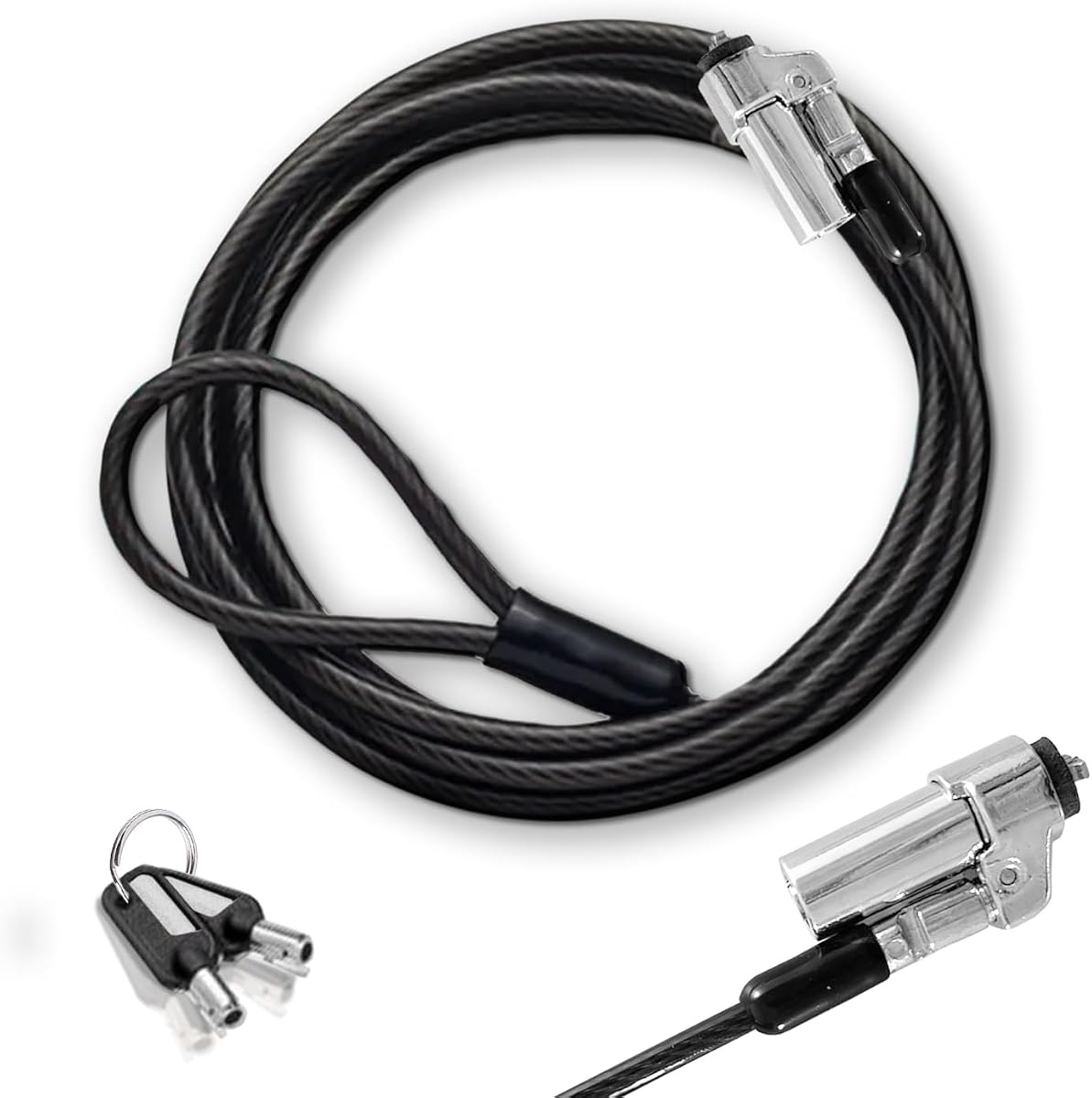 Fotografía técnica oficial de Cable Technologies Cable de Seguridad para PC de 1,8metros,de Acero antirrobo para portátil - Vista frontal con fondo blanco