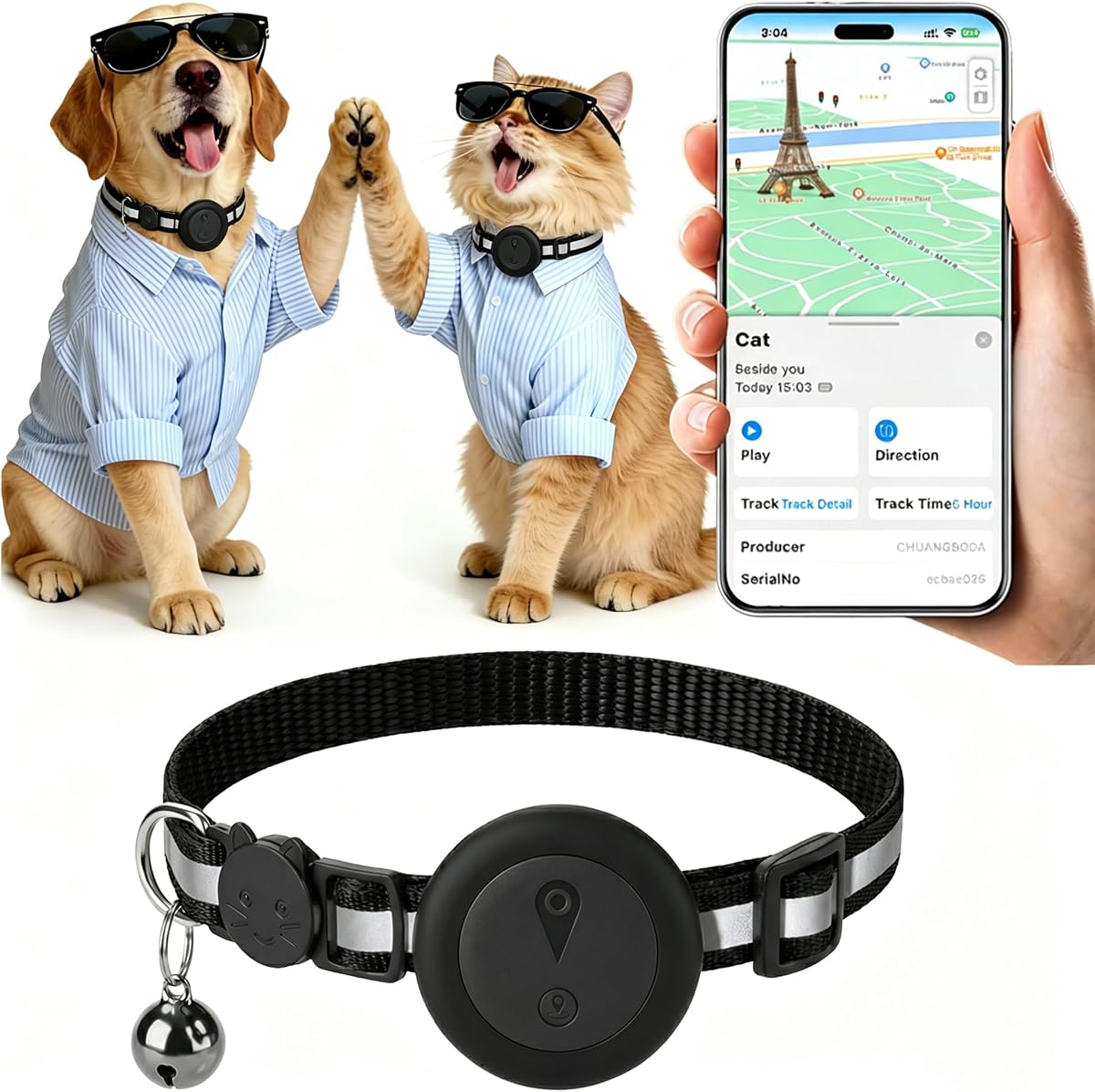 Ver especificaciones técnicas y precio actualizado de Collar GPS Gatos 2 en 1,Localizador GPS Perros con Seguimiento en Tiempo Real Fotografía técnica oficial de Collar GPS Gatos 2 en 1,Localizador GPS Perros con Seguimiento en Tiempo Real - Vista frontal con fondo blanco