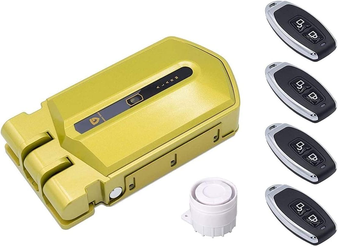 Fotografía técnica oficial de Cerradura Invisible inteligente con alarma - Golden Shield Alarm 120db 4 mandos incopiables - Vista frontal con fondo blanco
