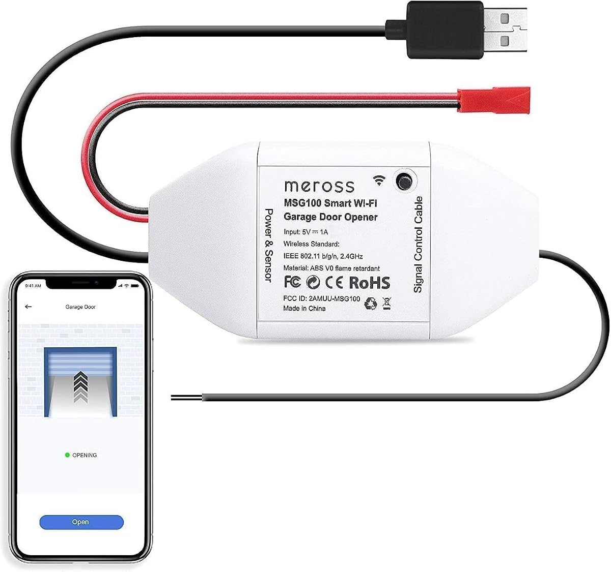 Ver especificaciones técnicas y precio actualizado de Meross Abridor de Garaje WiFi Inteligente con Notificaciones | Compatible con Alexa, Google Fotografía técnica oficial de Meross Abridor de Garaje WiFi Inteligente con Notificaciones | Compatible con Alexa, Google - Vista frontal con fondo blanco