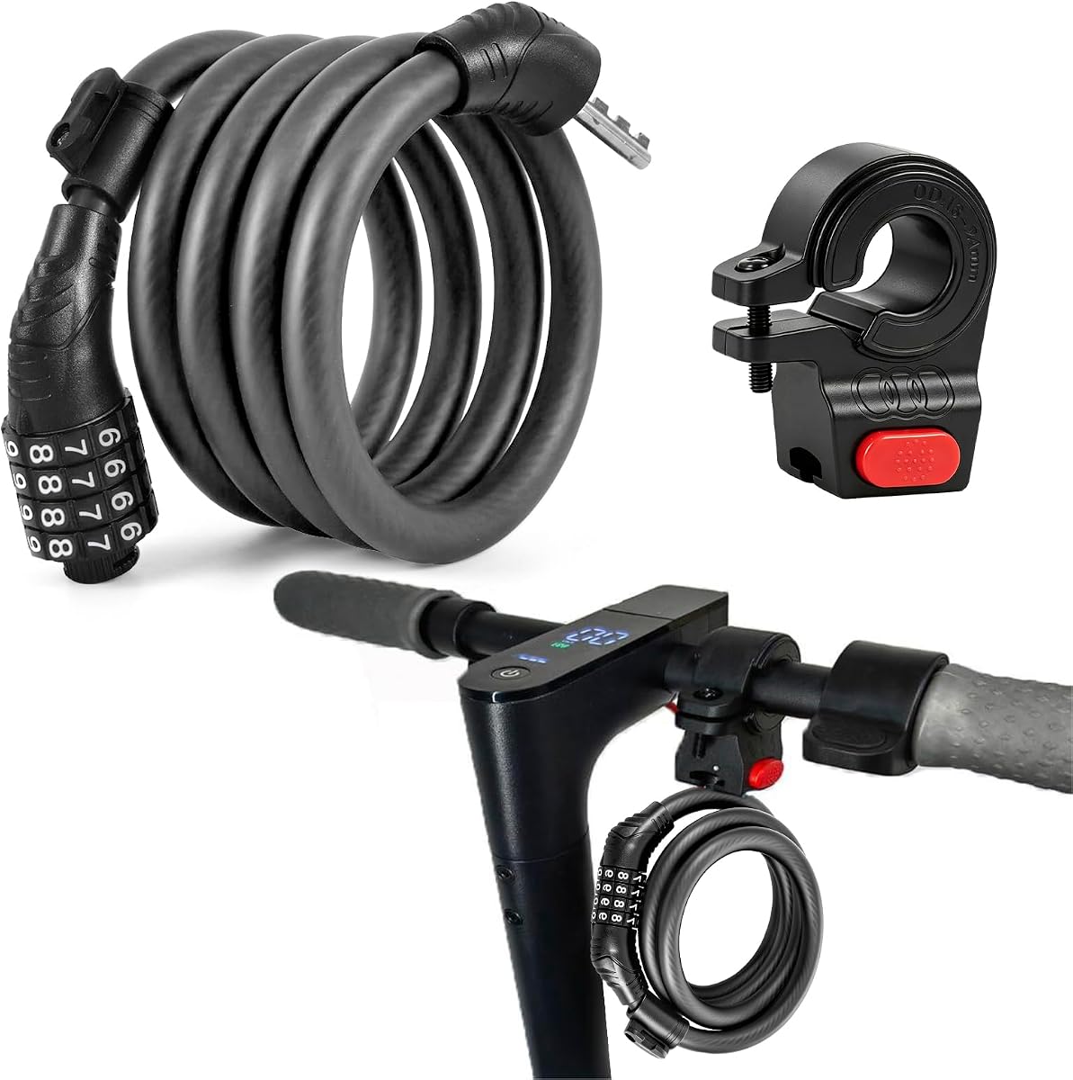 Ver especificaciones técnicas y precio actualizado de antirrobo Patinete Eléctrico Antirrobo para Scooter y Bicicleta, 120 cm x 12 mm Fotografía técnica oficial de antirrobo Patinete Eléctrico Antirrobo para Scooter y Bicicleta, 120 cm x 12 mm - Vista frontal con fondo blanco