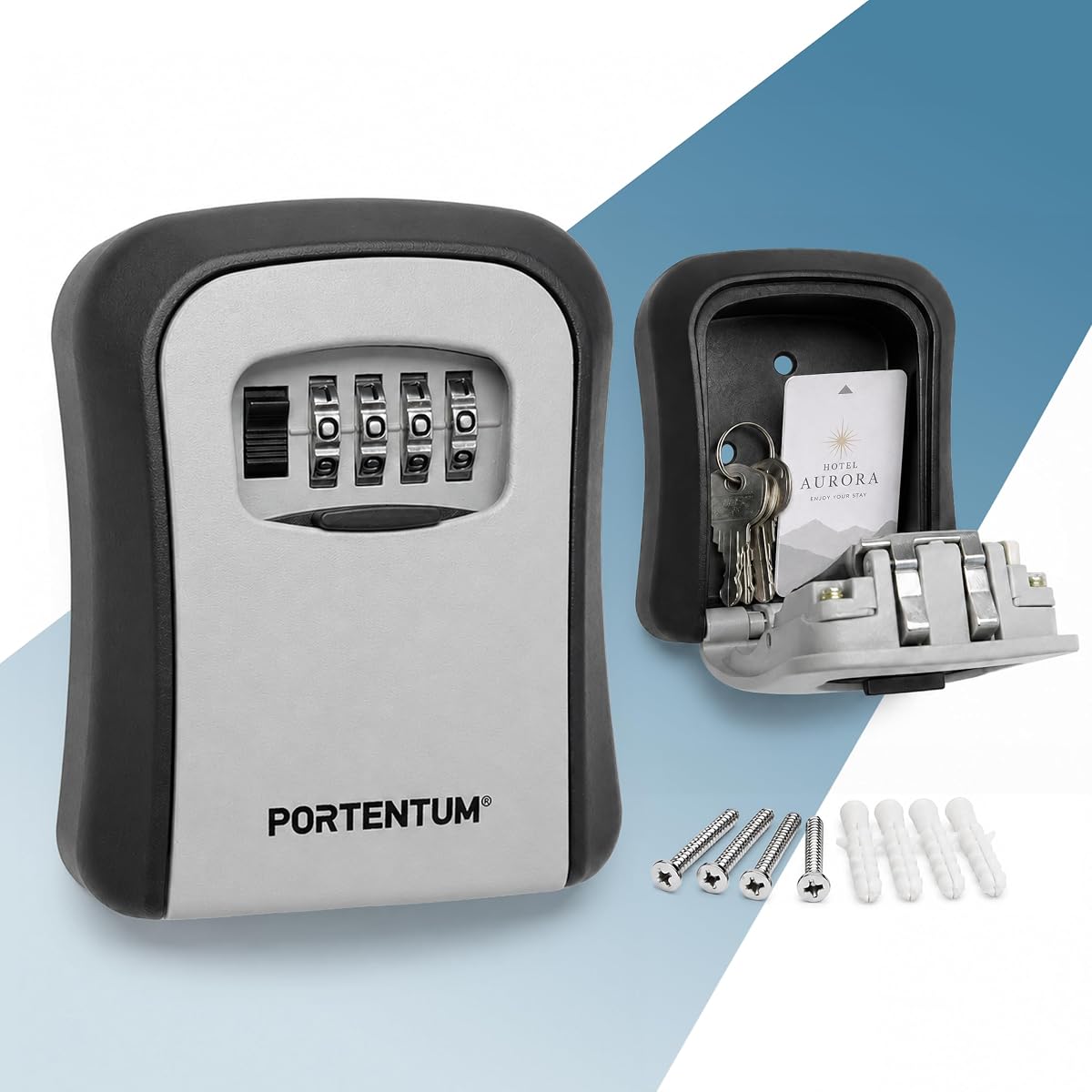 Fotografía técnica oficial de PORTENTUM Cajetin llaves con codigo de pared 4 dígitos – Caja de seguridad - Vista frontal con fondo blanco
