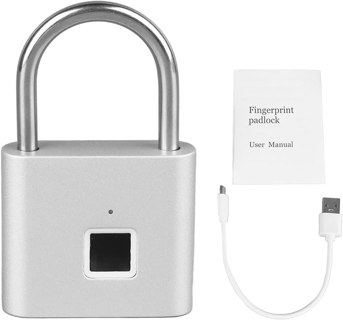 Fotografía técnica oficial de Candado Inteligente con Huella Dactilar Bluetooth - Cerradura Electrónica Biométrica Impermeable Recargable por - Vista frontal con fondo blanco