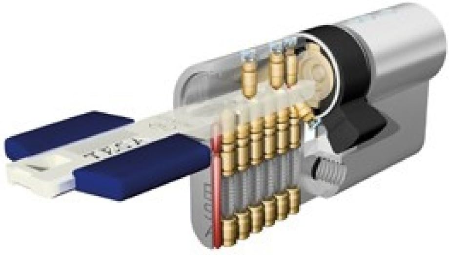 Fotografía técnica oficial de Tesa Assa Abloy TX853050N Cilindro de Alta Seguridad TX80 Doble Embrague Niquelado 30 - Vista frontal con fondo blanco