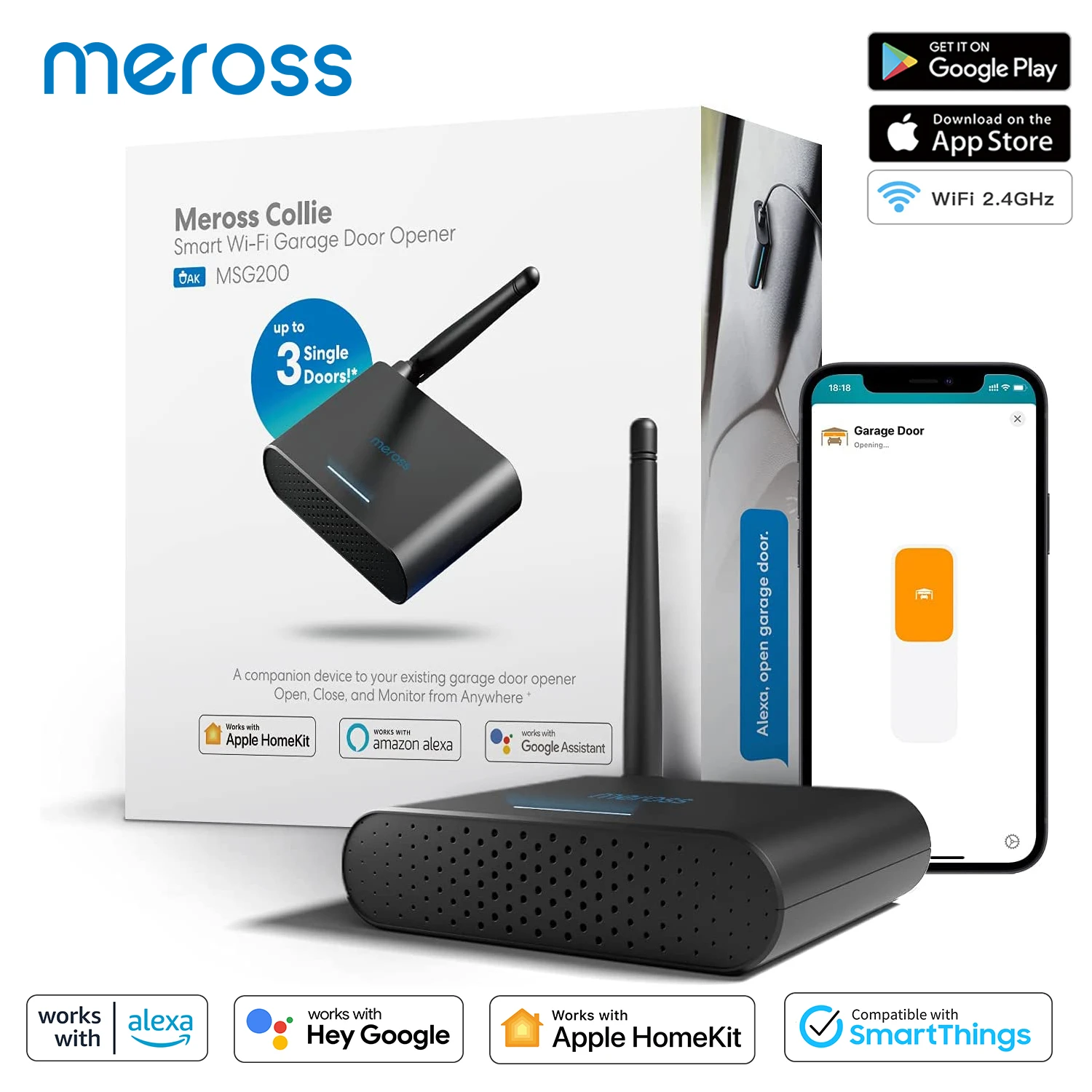 Ver especificaciones técnicas y precio actualizado de Meross Smart Garage Door Opener Compatible con Apple HomeKit, Alexa y Google Fotografía técnica oficial de Meross Smart Garage Door Opener Compatible con Apple HomeKit, Alexa y Google - Vista frontal con fondo blanco