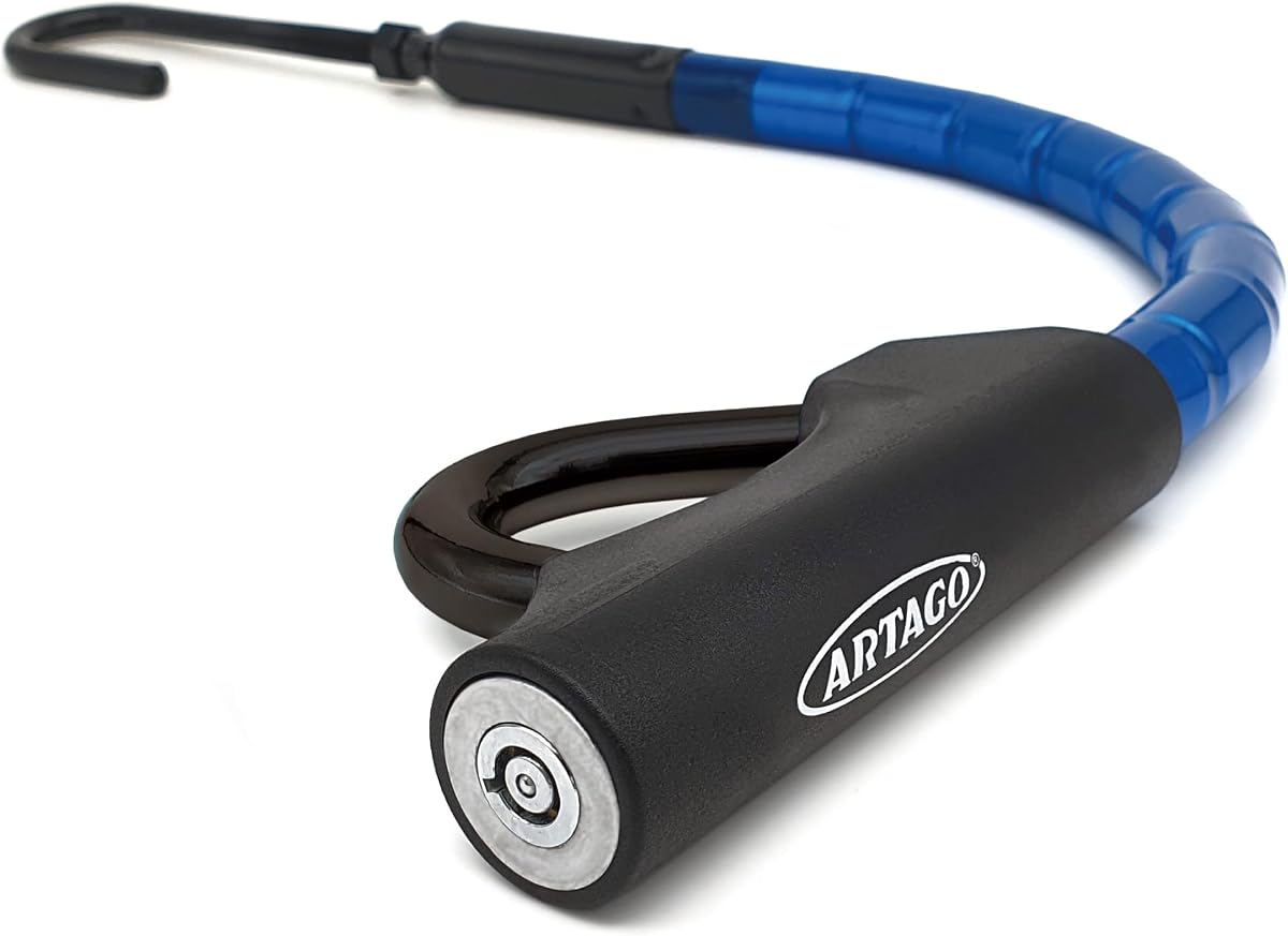 Fotografía técnica oficial de ARTAGO 880 Antirrobo Coche, Alta Gama, Barra Volante Pedal Flexible, Cable Acero Blindado - Vista frontal con fondo blanco