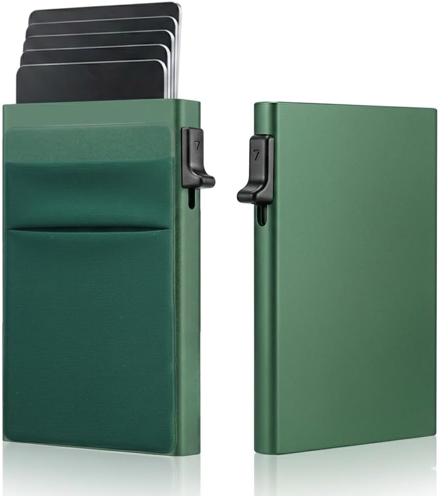 Fotografía técnica oficial de Tarjetero Hombre Bloqueo RFID, Porta Tarjetas Crédito, Carteras para Hombre y Mujer, Tarjetero - Vista frontal con fondo blanco