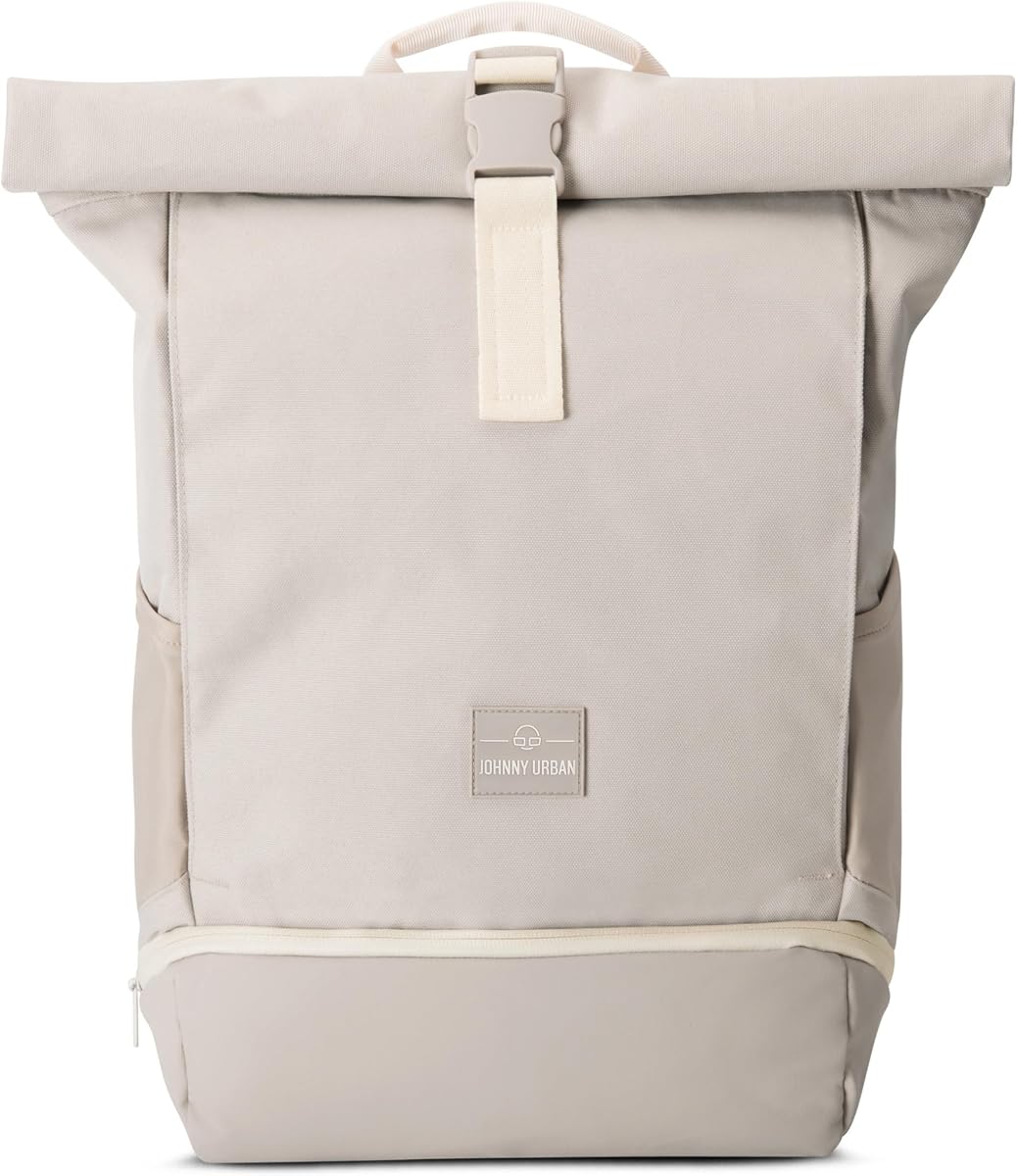Fotografía técnica oficial de Johnny Urban Mochila Enrollable Mujer Hombre Beis - Allen Medium - Bolso - Vista frontal con fondo blanco