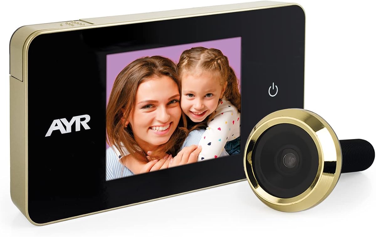 Fotografía técnica oficial de AYR 756 Mirilla Digital para Puerta con Pantalla LCD 2.6" Níquel Latón - Vista frontal con fondo blanco