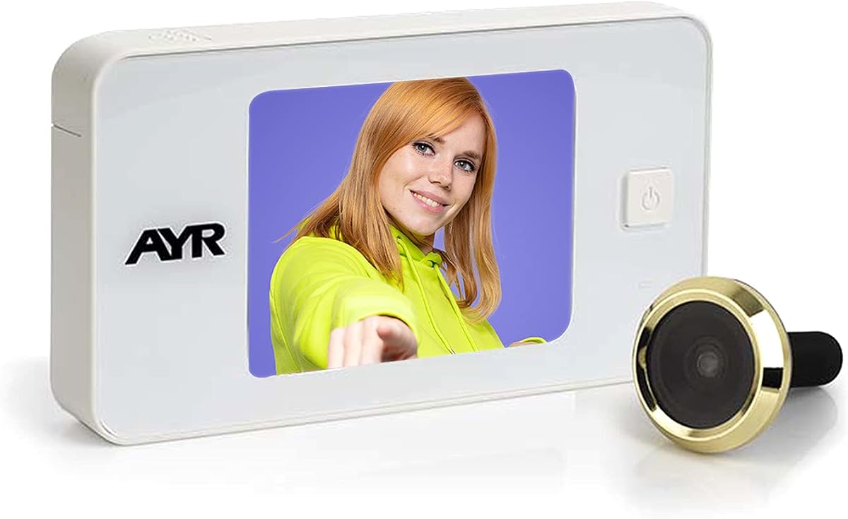 Fotografía técnica oficial de AYR 752 Mirilla Digital para Puerta con Pantalla LCD de 3.2" Blanco - Vista frontal con fondo blanco