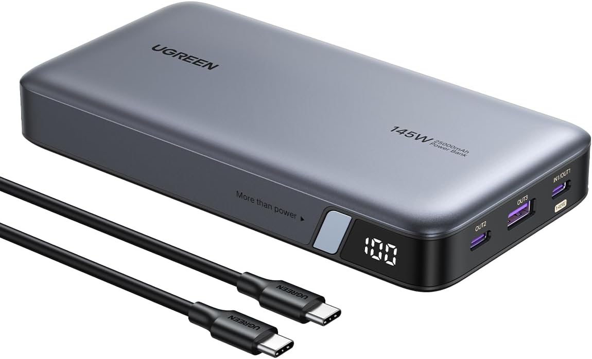 Fotografía técnica oficial de UGREEN Nexode 145W Power Bank 25000mAh Batería Externa USB C PD3.1 140W - Vista frontal con fondo blanco
