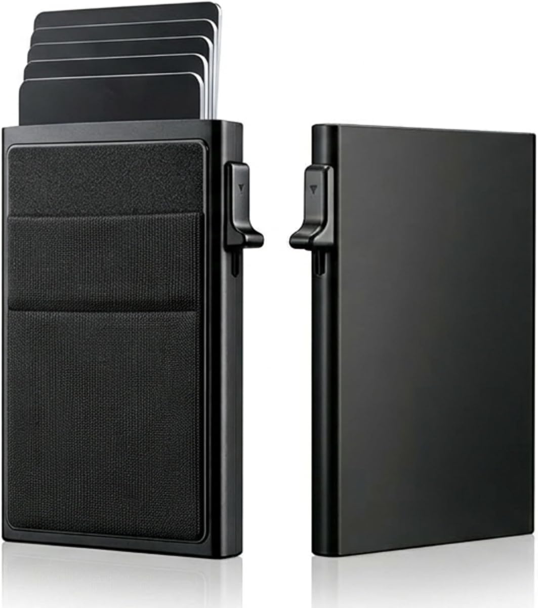 Fotografía técnica oficial de Tarjetero Hombre Bloqueo RFID, Porta Tarjetas Crédito, Carteras para Hombre y Mujer, Tarjetero - Vista frontal con fondo blanco