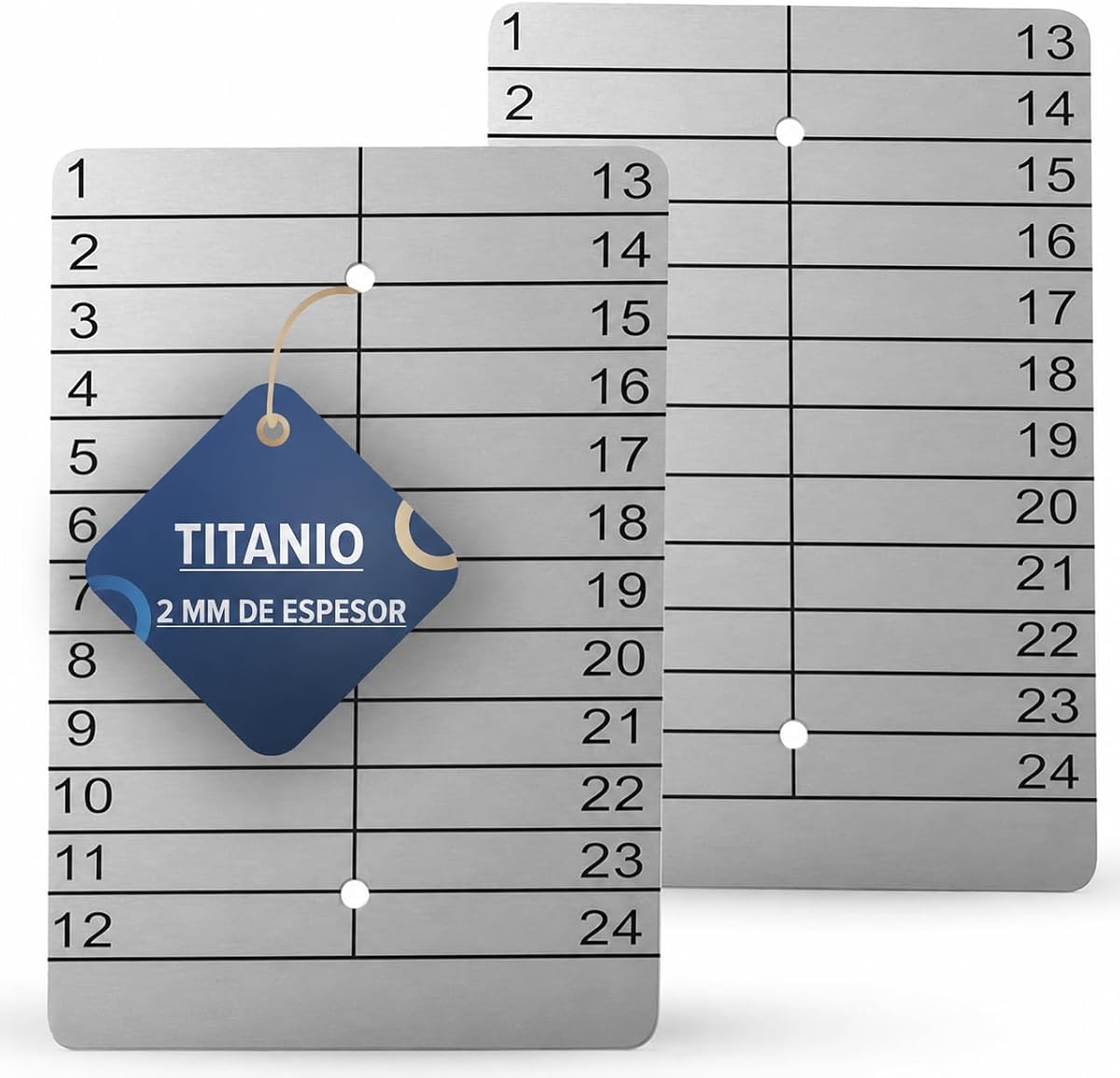 Ver especificaciones técnicas y precio actualizado de 2placas de titanio con frase de semilla criptográfica grabadas | láser para billetera Fotografía técnica oficial de 2placas de titanio con frase de semilla criptográfica grabadas | láser para billetera - Vista frontal con fondo blanco