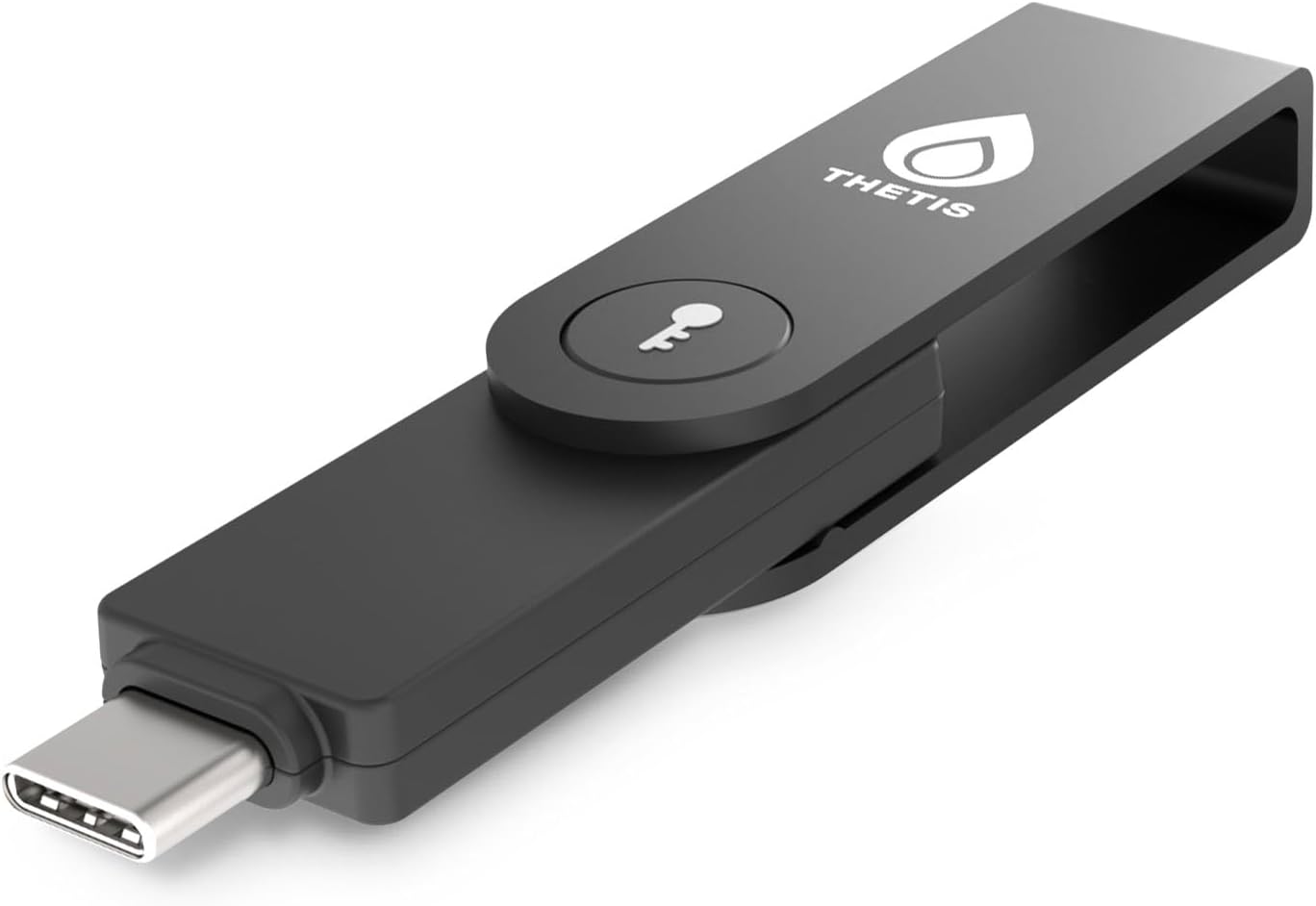 Ver especificaciones técnicas y precio actualizado de Thetis Pro-C FIDO2 Llave de Seguridad con Tapa Giratoria de Aluminio (USB-C y NFC) Fotografía técnica oficial de Thetis Pro-C FIDO2 Llave de Seguridad con Tapa Giratoria de Aluminio (USB-C y NFC) - Vista frontal con fondo blanco