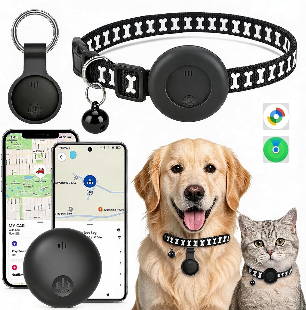 Fotografía técnica oficial de Localizador GPS Perros & Gatos, GPS Perros GPS Gatos Compatible con iOS - Vista frontal con fondo blanco
