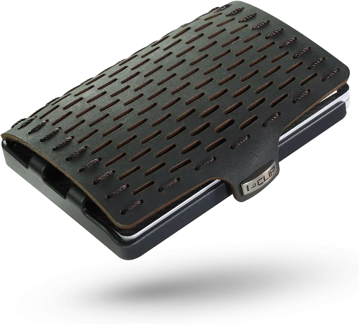 Fotografía técnica oficial de TRAVANDO Cartera Delgada para Hombre con Pinza para Billetes y Bloqueo RFID Certificado TÜV - Vista frontal con fondo blanco