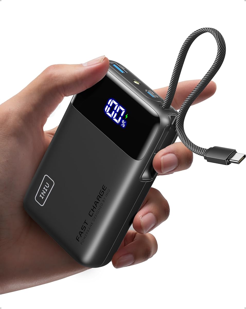Ver especificaciones técnicas y precio actualizado de INIU Power Bank, Pequeño 20000mAh 45W Carga Rapida Travel Batería Externa | Cable Fotografía técnica oficial de INIU Power Bank, Pequeño 20000mAh 45W Carga Rapida Travel Batería Externa | Cable - Vista frontal con fondo blanco