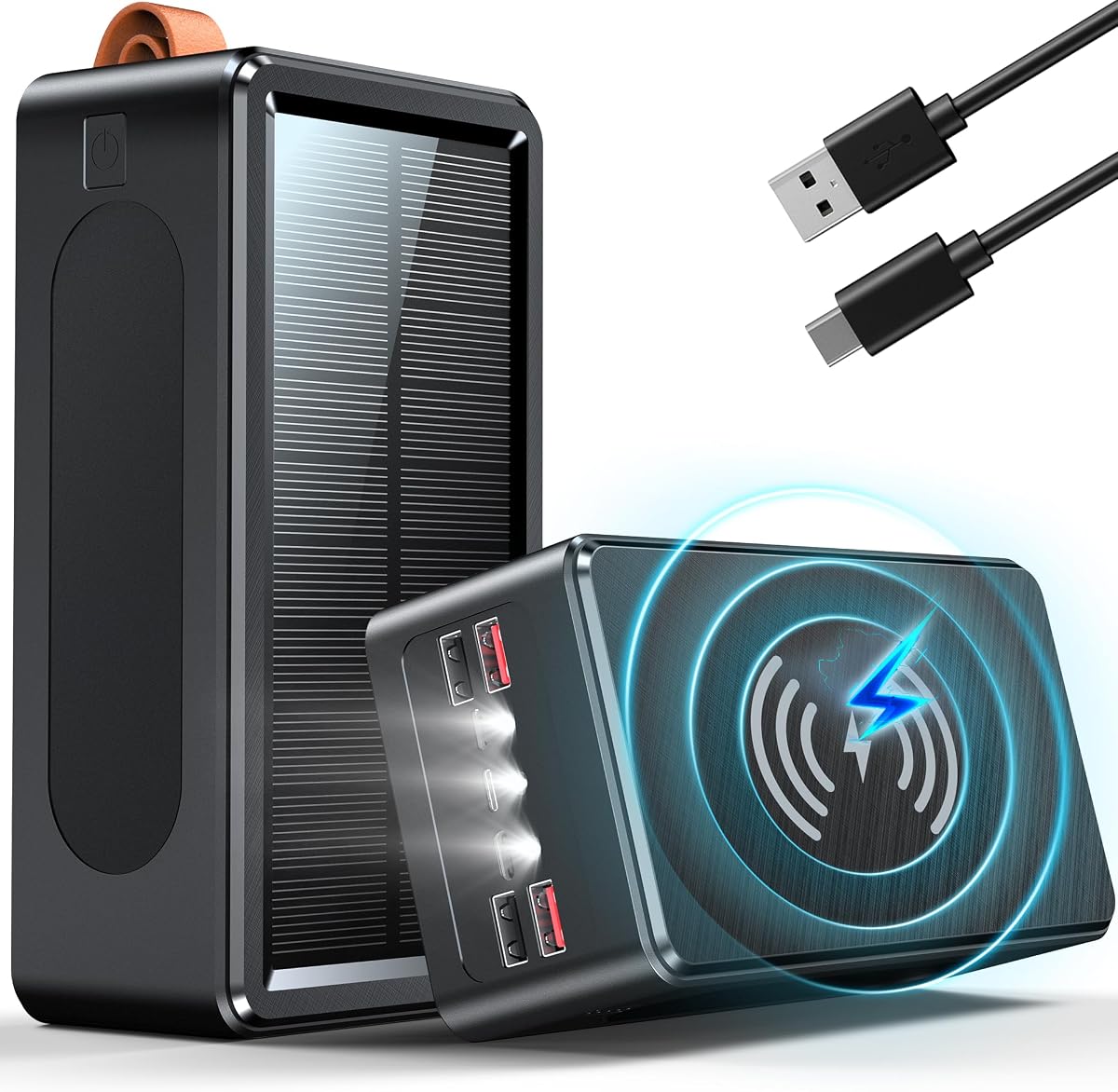 Ver especificaciones técnicas y precio actualizado de 90000mAh Solar Power Bank con Carga Inalámbrica 35W PD Batería Externa de Gran Fotografía técnica oficial de 90000mAh Solar Power Bank con Carga Inalámbrica 35W PD Batería Externa de Gran - Vista frontal con fondo blanco