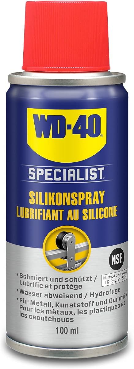 Ver especificaciones técnicas y precio actualizado de WD40 Spray de silicona SPECIALIST 100 ml Fotografía técnica oficial de WD40 Spray de silicona SPECIALIST 100 ml - Vista frontal con fondo blanco