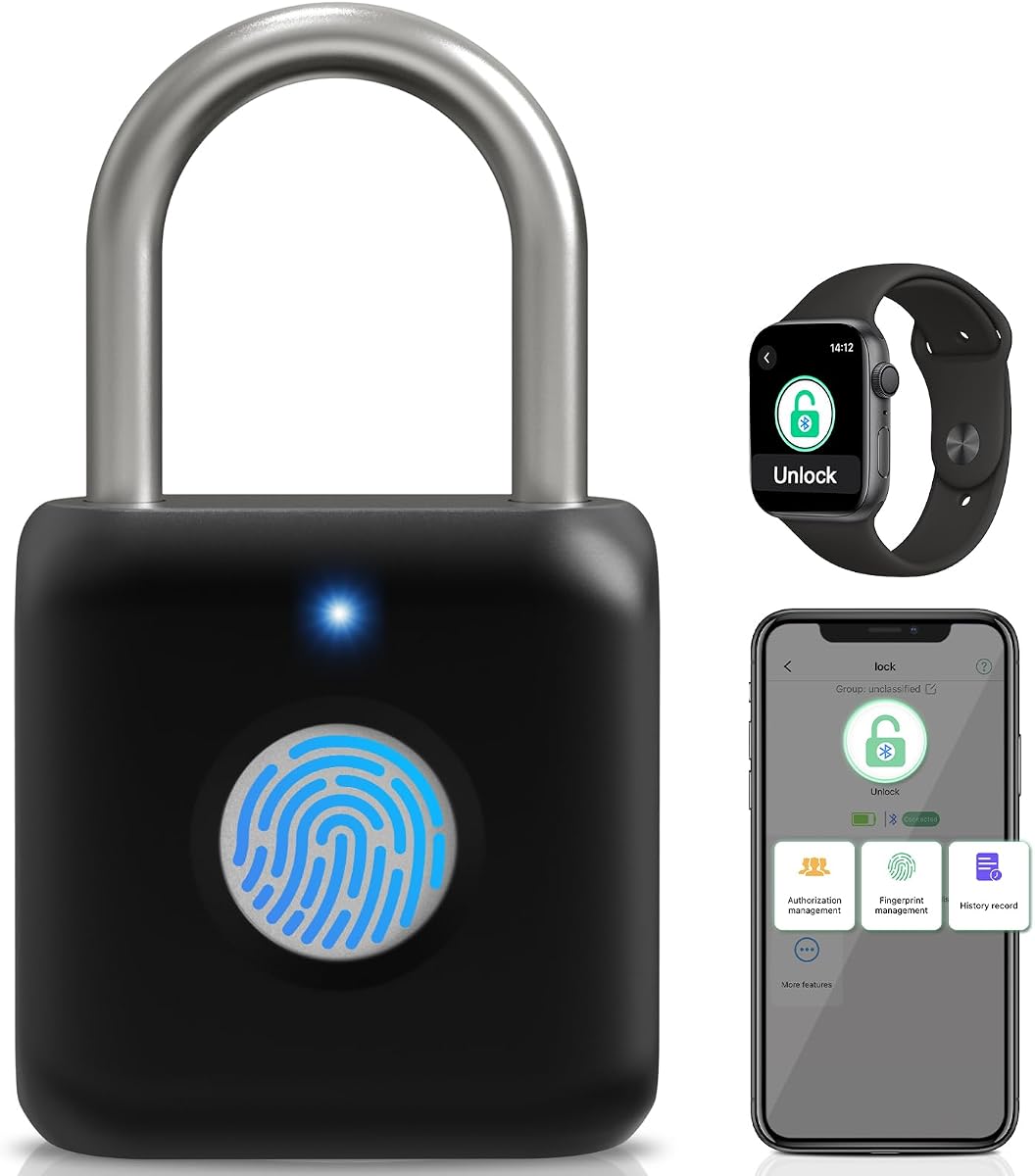 Ver especificaciones técnicas y precio actualizado de Anweller Anweller Smart Lock - Candado biométrico con huella dactilar Fotografía técnica oficial de Anweller Anweller Smart Lock - Candado biométrico con huella dactilar - Vista frontal con fondo blanco