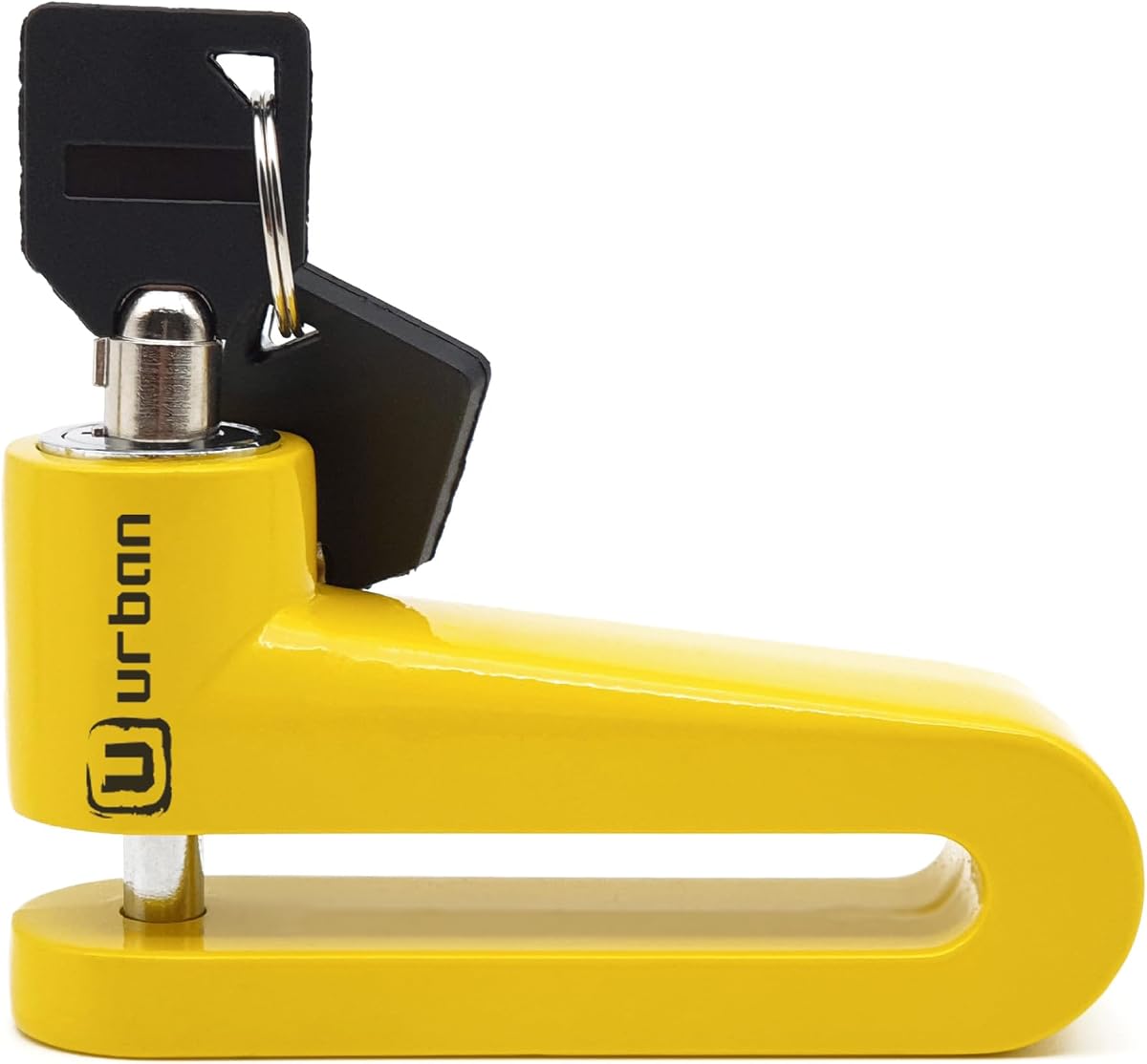Fotografía técnica oficial de URBAN 560A Candado de Disco Antirrobo con Pasador ø7mm y Alta Visibilidad para Patinete - Vista frontal con fondo blanco